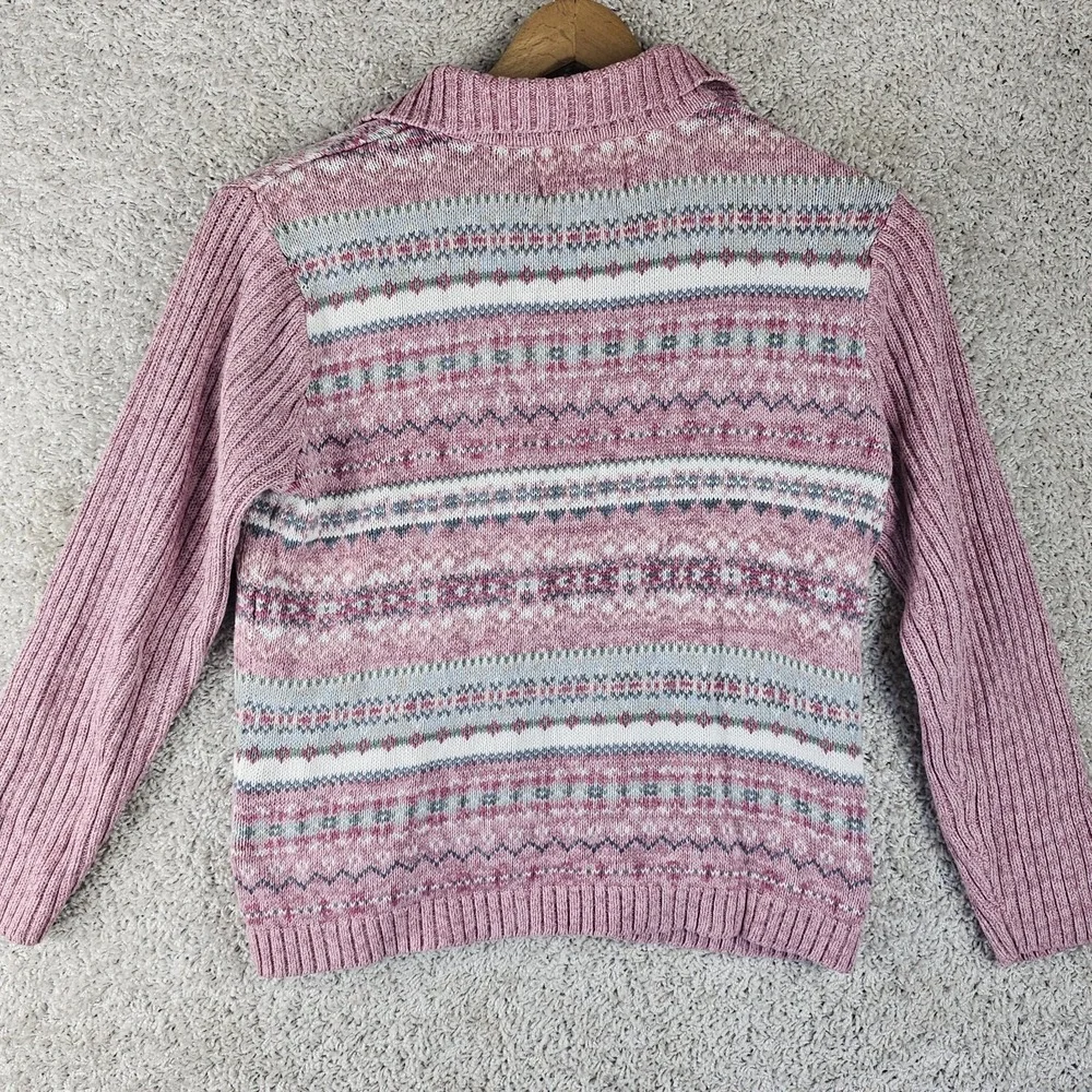 VTG Tiara International Fair Isle Nordic Sweater Cardigan Pink Size Small Zip